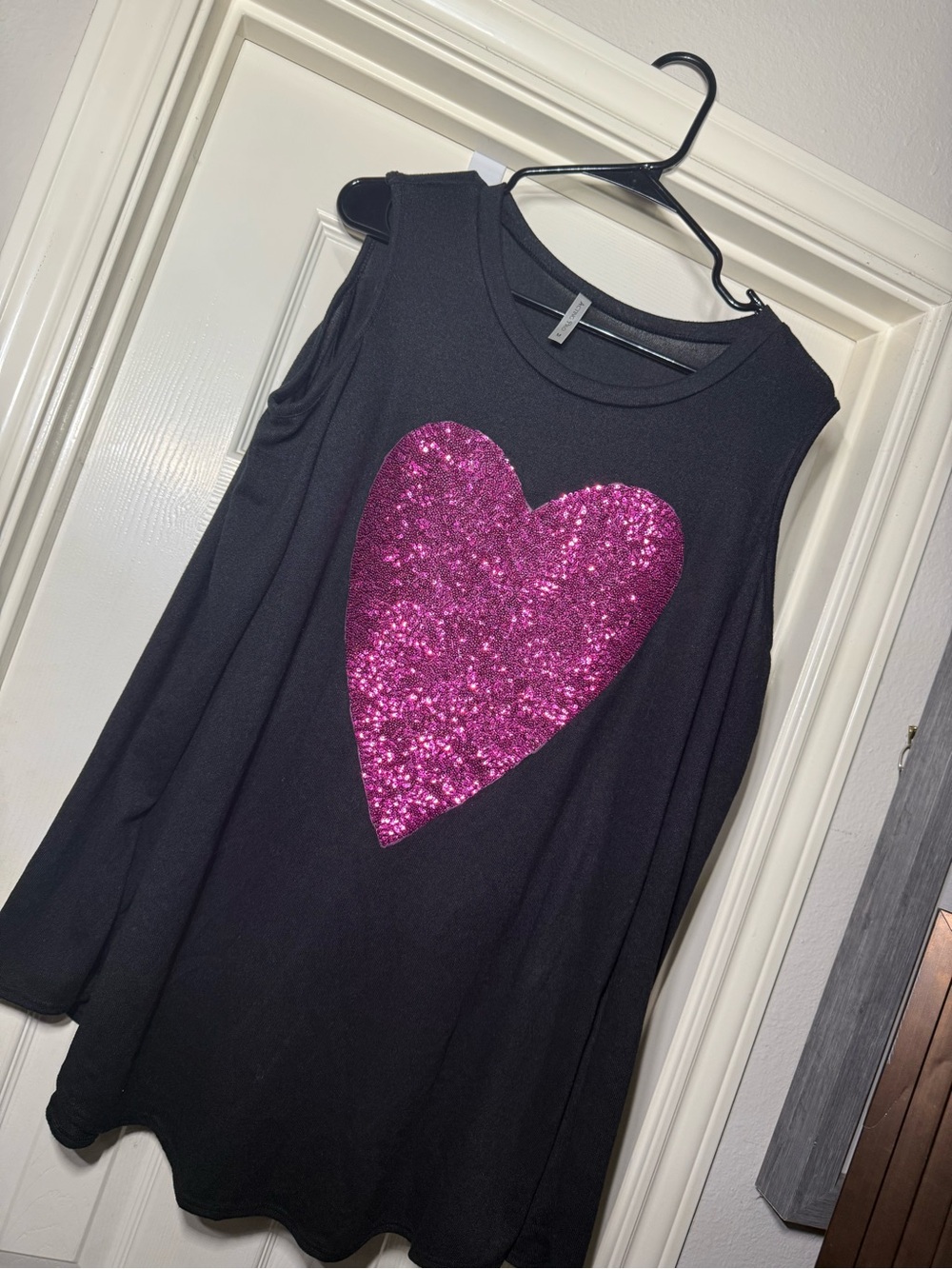 Acting Pro Black Tank with Fuchsia Sequin Heart Accent